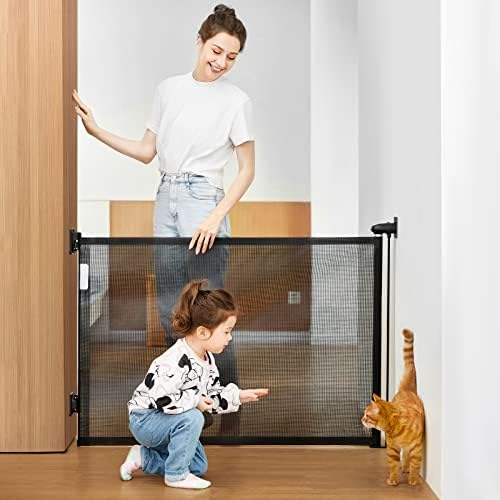 Retractable Baby Gate, 33" Tall, Extends up to 55" Wide, Child Safety Gate for Doorways, Stairs, Hallways, Indoor/Outdoor(Black)