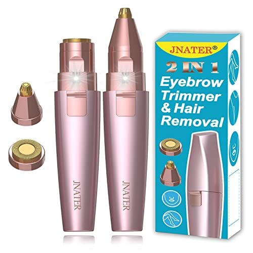 Eyebrow Razor & Facial Hair Removal for Women (2 in 1, USB Rechargeable), 100% Painless Hair Removal, Eyebrow Trimmer and Hair Remover Kit with Light for Eyebrow, Face Peach Fuzz, Lips, Body (Pink)