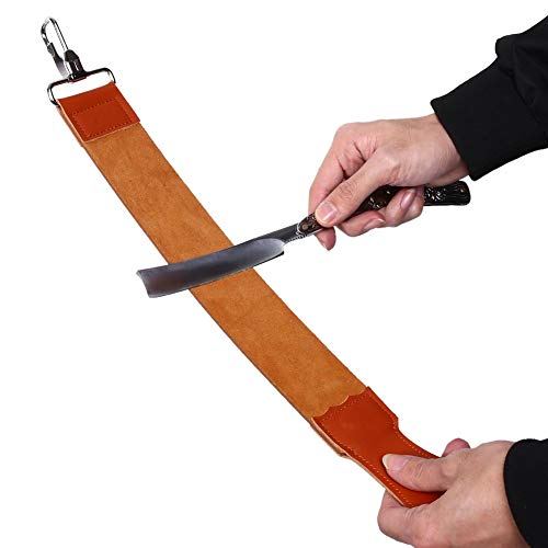Razor Strops, Genuine Leather Strop Strap Barber Straight Razor Folding Barber's Leather Sharpener Sharpening Belt, Double Sided Leather Strop for Sharpening and Smoothing After Honing Razors
