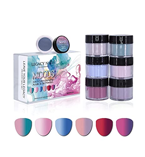 Legacy Nails Professional COLLECTION Acrylic Powder Kit 6 Colors Nail Art Set for Manicure DIY for Dip & Acrylic Nail Extensions (MOOD COLLECTION)