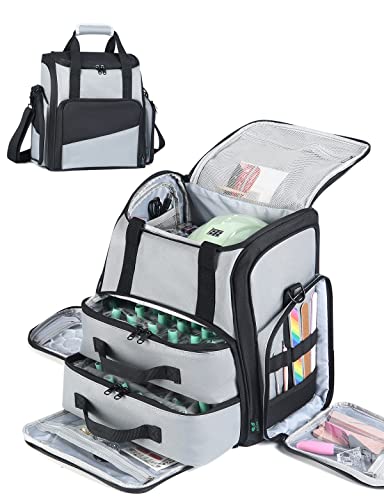 Double Leaves Large Nail Polish Organizer Bag, Travel Nail Tech Bag with 2 Removable Pouches (Holds 48 Bottles), Nail Supply Organizers and Storage, Gift for Women, Girls