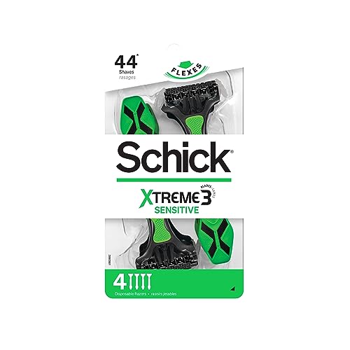 Schick Xtreme 3 Sensitive Skin Disposable Razors for Men, Disposable Razors, 4 Count (Pack of 3 ), Packaging May Vary