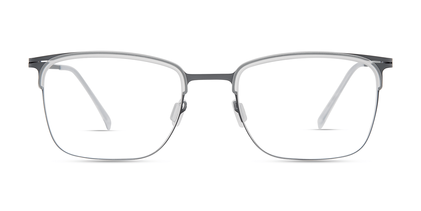 modo 4423 prescription optical eyewear glasses made in japan titanium tr90 acetate lightweight durable strong flexible comfortable modern contemporary casual clean sleek thin semi rimless crystal grey front