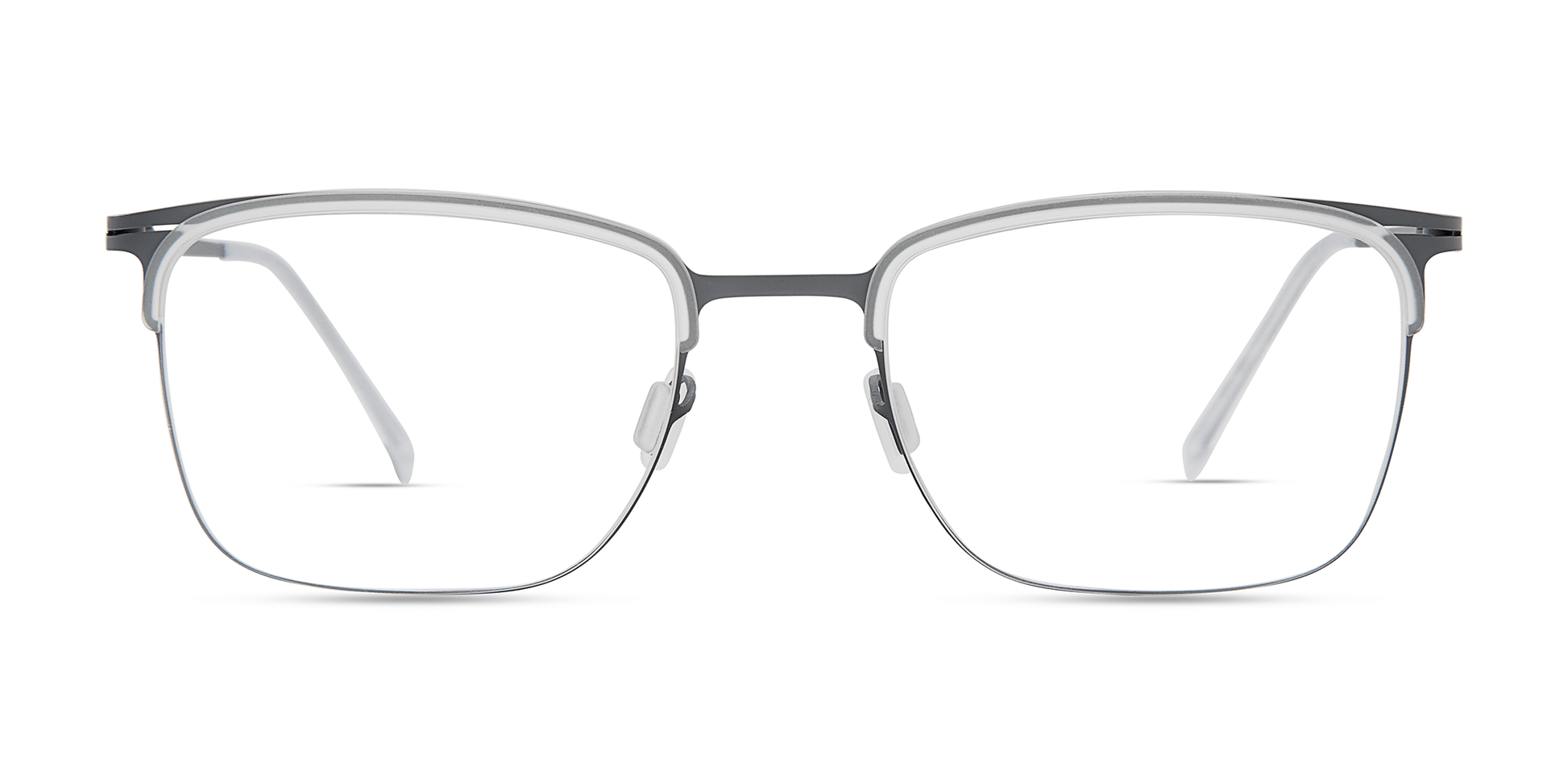 modo 4423 prescription optical eyewear glasses made in japan titanium tr90 acetate lightweight durable strong flexible comfortable modern contemporary casual clean sleek thin semi rimless crystal grey front