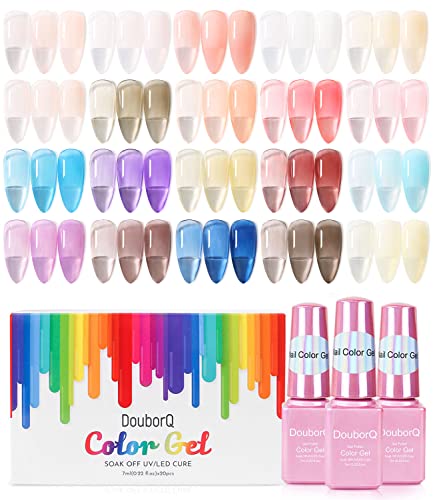 DouborQ 20 colors Jelly Gel Nail Polish Translucent Color Nail Gel Nude Nail Polish Pink Black Blue Soak Off Gel Nail DIY Home Salon Nail Art Manicure For Women (Classic Color)