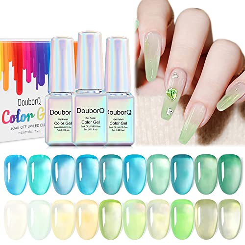 Jelly Teal Gel Nail Polish Set of 20 colors Translucent Blue Green Gel Polish Set Soak Off Nude Nail Gel Polish Manicure DIY Home Gifts for Women