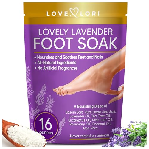 Lavender Epsom Salt Foot Soak for Dry Cracked Feet (16oz) - Foot Soaking Salts for Foot Soaking Tub - Pedicure & Foot Spa Soak w/ Natural Essential Oils