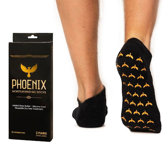 Moisturizing Gel Socks for Men - Extra Large - 2 Pairs - with Shea Butter - Paraben Free - Reuseable Moisturizing Socks - Phoenix Foot Peel™