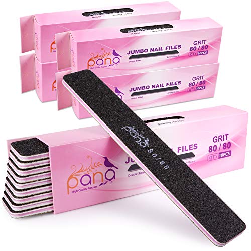 Professional Nail Files Grit 80/80, Jumbo Size Black/Pink Rectangle (50pcs in a Pack)
