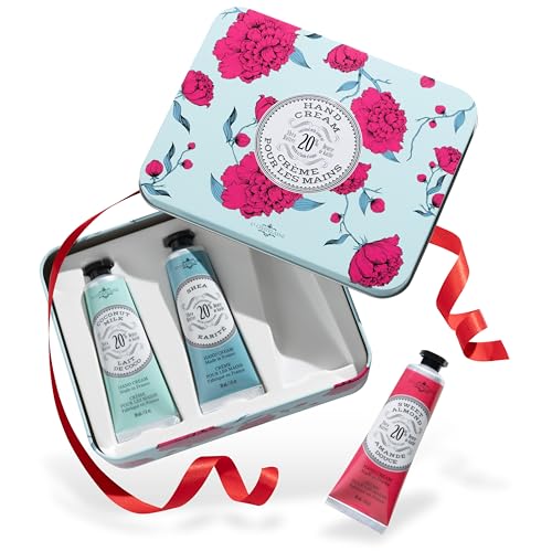 La Chatelaine La Chatelaine 20% Shea Butter Hand Cream Travel Size Tin Gift Set (Coconut Milk, Shea, Lychee Cranberry) - Gift Set for Women, Nourishing Hand-Care Set for Mother's Day