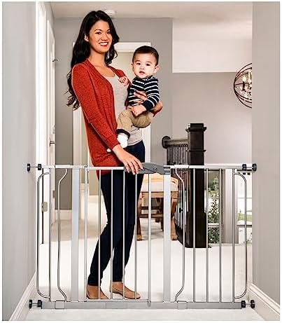 Regalo Easy Step 49-Inch Extra Wide Baby Gate, Includes 4-Inch and 12-Inch Extension Kit, 4 Pack of Pressure Mount Kit and 4 Pack of Wall Mount Kit, Platinum - Total Pack of 1