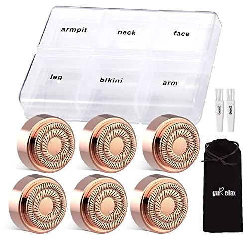 Gurelax Replacement Heads for Flawless, 6 Pcs 18k Gold Facial Hair Remover Replacement Head with Compartment Storage Box, Women Painless Replacement Blades for Finishing Touch Flawles