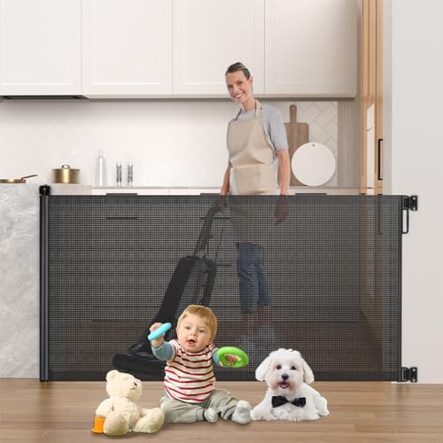 HAMOPY Retractable Baby Gate, 33" Tall, Extends up to 72" Baby Gates Extra Wide, Mesh Gates for Kids or Pets with Alarm, Durable Child Safety Gate for Doorways, Hallways, Stairs, Indoor/Outdoor(Black)