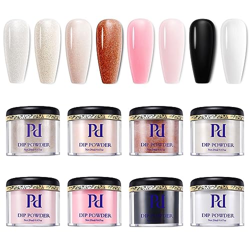 PrettyDiva Dip Powder Colors - 8 Colors GO FOR CLASSY Collection Translucent Nude Sheer Glitter Dip Powder for Nails, Natural Skin Tone Jelly Dipping Powder French Manicure Salon Nail Art DIY at Home