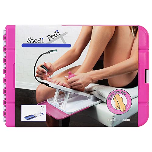 Stedi Pedi Pro Professional Home Pedicure Kit with Lit Magnifier, Drying Fan, and Task Light (Pink)