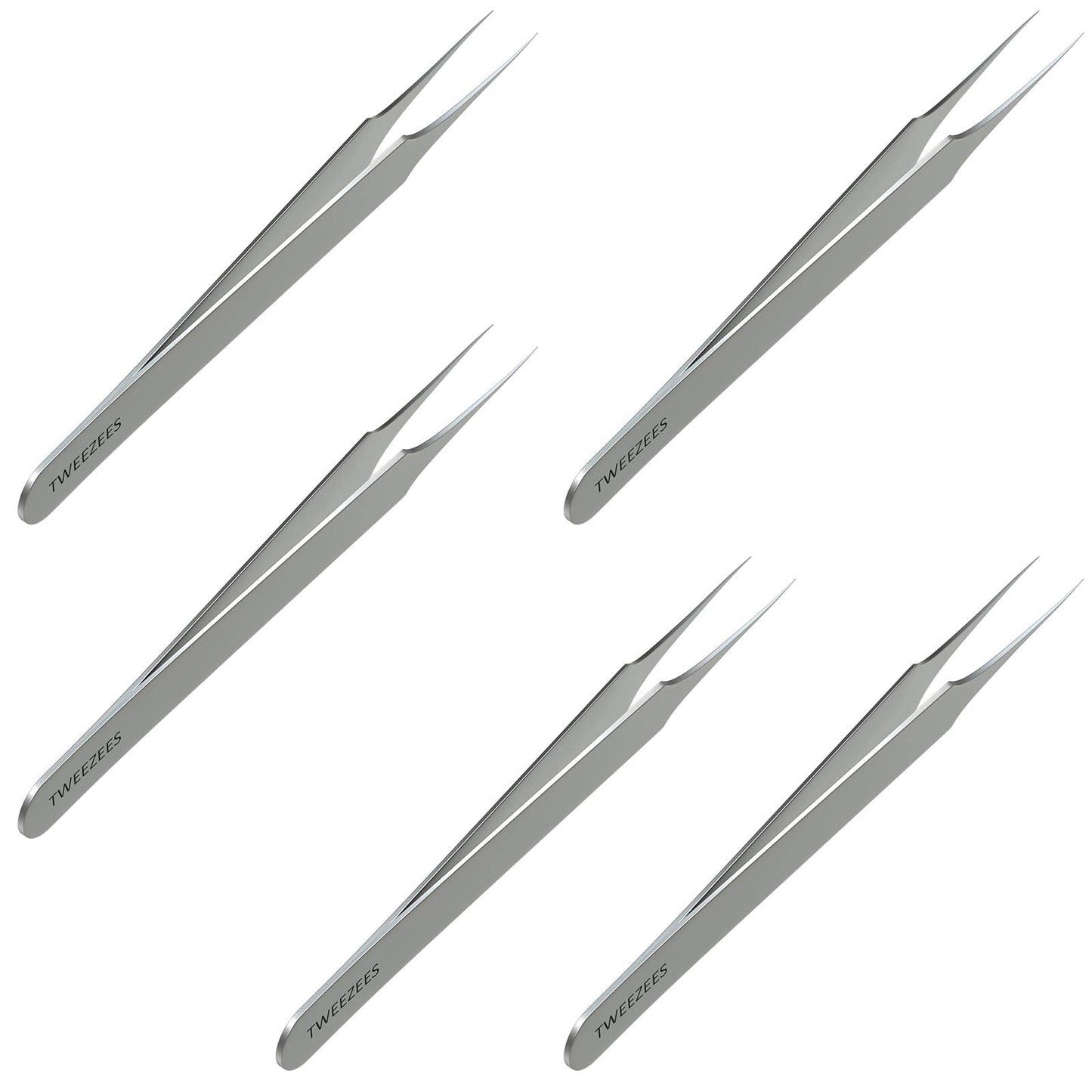 Ingrown Hair Tweezers | Pointed Tip | 5 Pack | Precision Stainless Steel | Extra Sharp and Perfectly Aligned for Ingrown Hair Treatment & Splinter Removal For Men and Women | By Tweezees