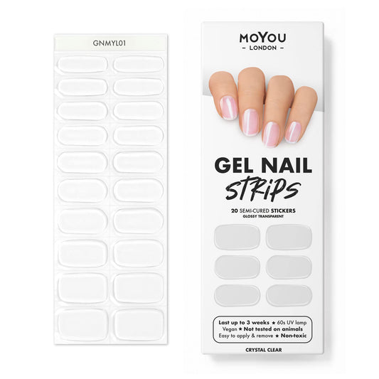 MOYOU LONDON Semi-Cured Gel Nail Strips, 20 Pc. Gel Wraps for Nails, Get 1 Free UV Lamp when you Get 2 or More, Easy Apply & Remove for Salon-Quality Manicure - Crystal Clear