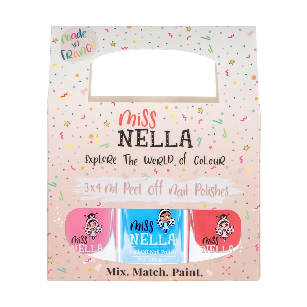 MISS NELLA GIRL POWER- Peel Off, Odour Free, Water Base & Safe for kids nail polish pack of 3- pink, blue & dark pink