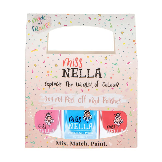 MISS NELLA GIRL POWER- Peel Off, Odour Free, Water Base & Safe for kids nail polish pack of 3- pink, blue & dark pink
