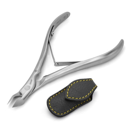 GERMANIKURE Standard Professional Cuticle Trimmer - 3/4 Full Jaw Nipper - Ethically Made in Germany - FINOX Stainless Steel Sharp Cuticle Remover in Leather Case – Manicure Tool, r177, 7mm