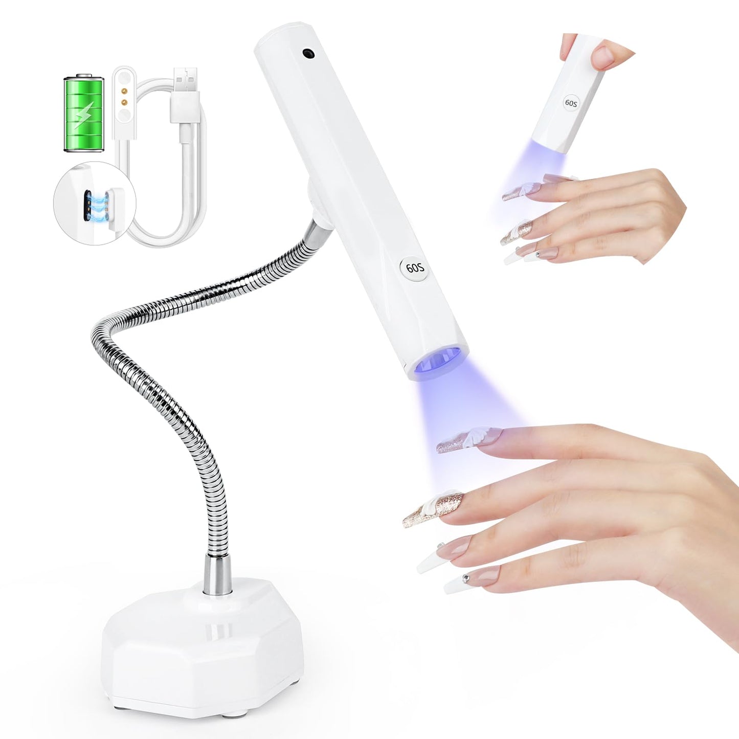 SAVILAND U V Light for Nails–9W Wireless Rechargeable Handheld U V Lamp With Bendable Magnetic Stand & 2500mAh Sixfold Capacity Battery LED Nail Lamp Portable Mini Nail Dryer for Curing Gel Nail Art