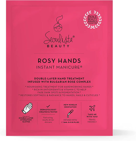Seoulista Beauty Rosy Hands Instant Manicure - At-Home Hand Treatment with Rose Oil, Hydrates, Softens & Revitalizes Dry Hands, Self-Heating, Cuticle Care, Natural Ingredients, Vegan, Cruelty-Free