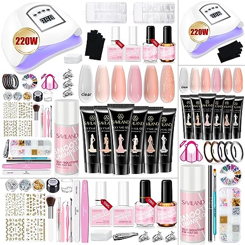 Saviland 312 PCS Poly Gel Nail Kit Starter Kit [ 220W U V Lamp ] [ All in One ] Professional 6 Colors Poly Nails Extension Gel Kit with Everything Nail Tools for Manicure Beginner DIY Art at Home