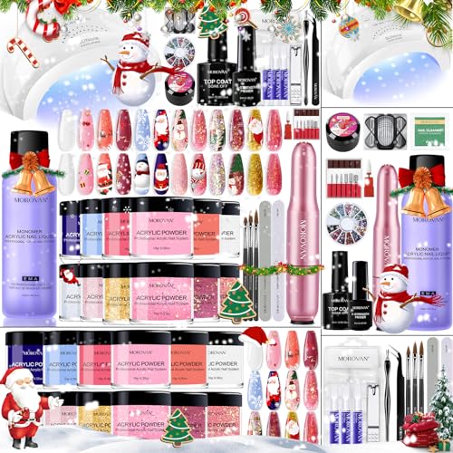 Morovan Acrylic Nail Kit with Everything: 12 Colors Acrylic Nail Powder Professional Nail Kit Acrylic Set with UV Light Nail Acrylic Kit for Nail Extension