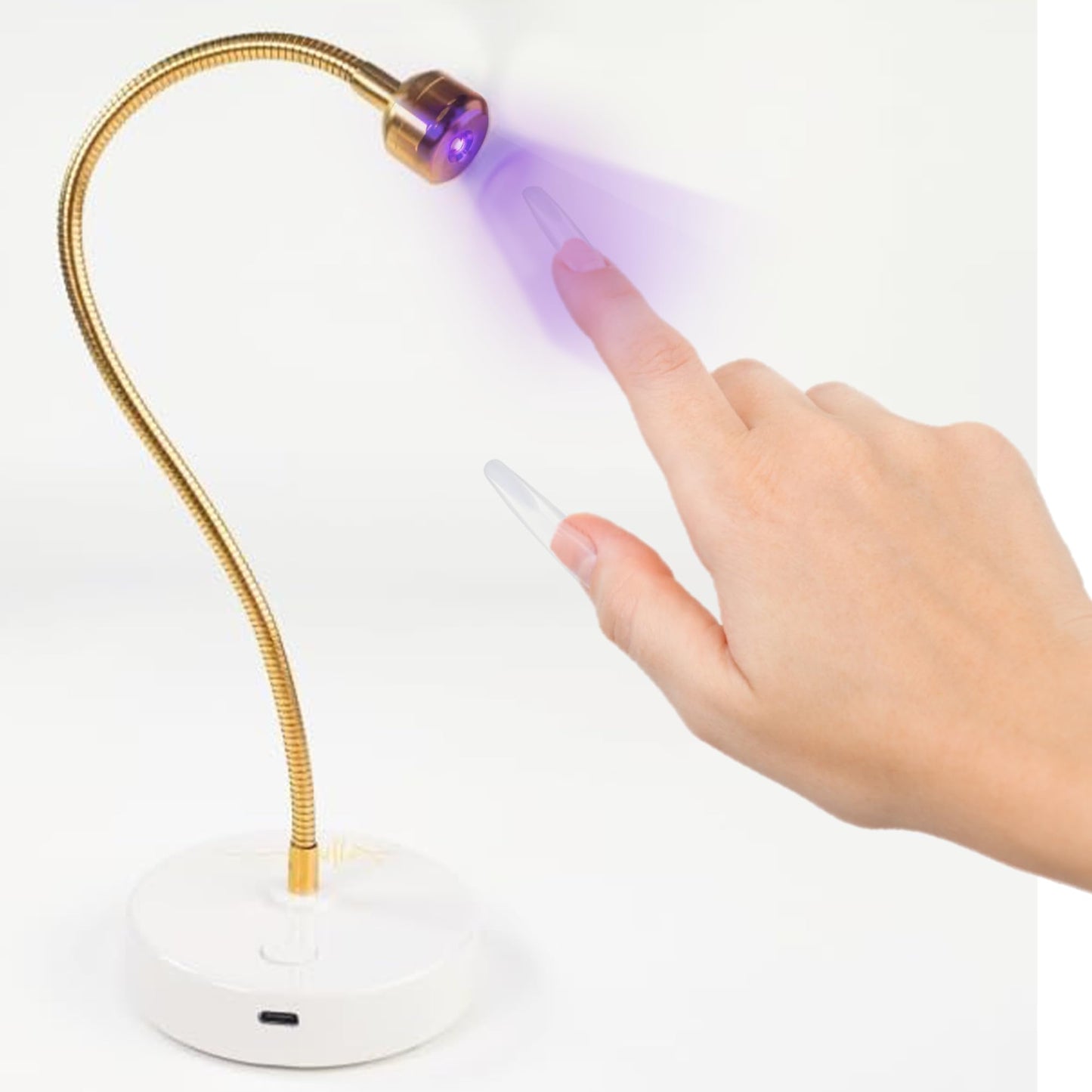 ALLKEM Flash Cure UV LED Gel Portable Gold Goose Neck Nail Lamp Light for UV LED Gel Nail Polish for Professional and Home use