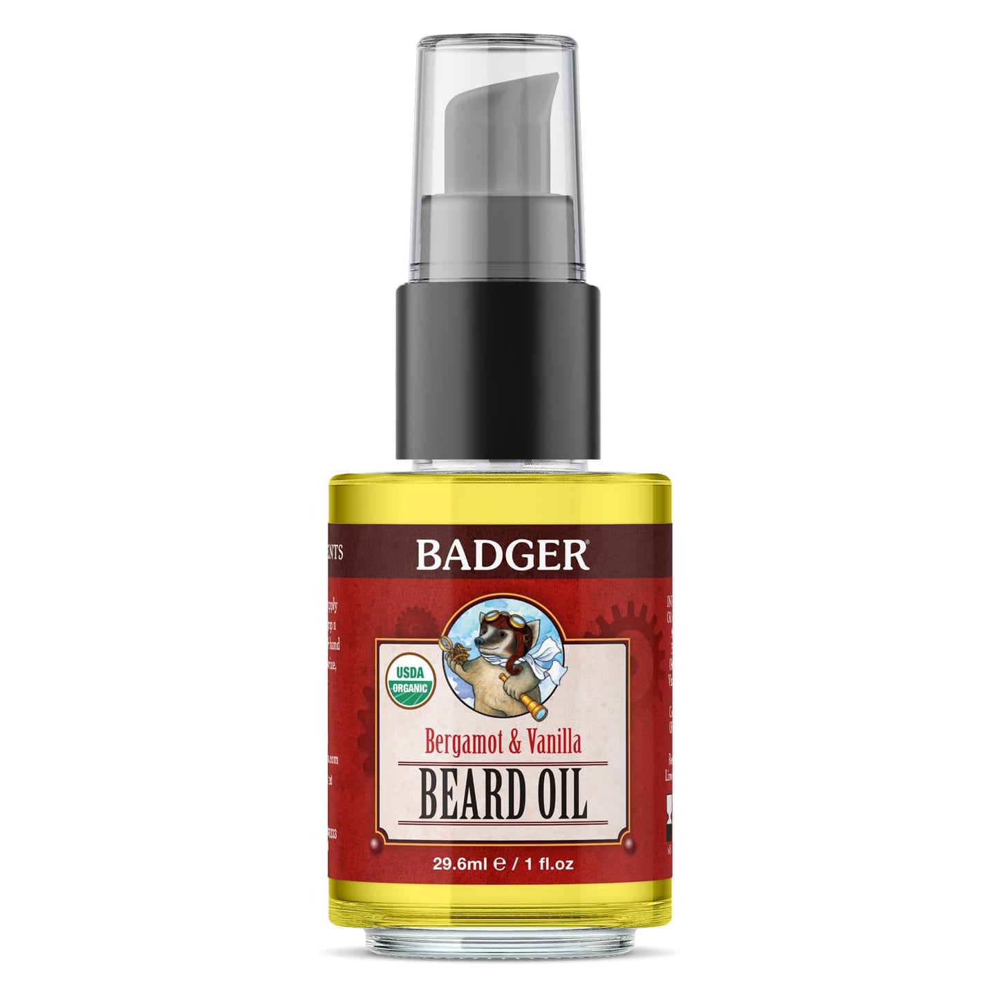 Badger Beard Oil, Bergamot & Vanilla, Certified Organic Beard Oil, Premium Grooming Beard Oil for Dry Skin and Short or Long Beards, Facial Hair Oil, 1 fl oz Glass Bottle
