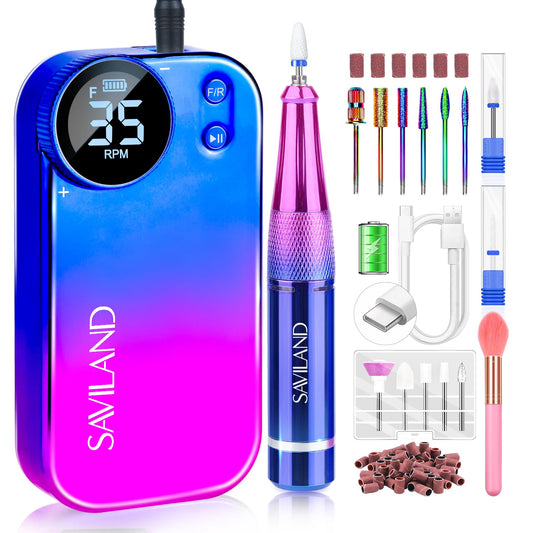 Saviland Portable Electric Nail Drill - 35000RPM Electric Nail File Nail Drills for Acrylic Nails Professional with Drill Bits Manicure Pedicure Supplies Use Nail Art for Home DIY Salon Use