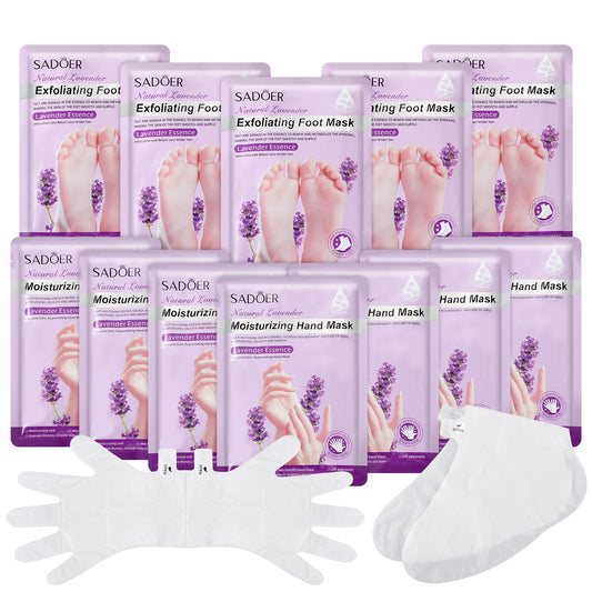 Leelosp 24 Pack Moisturizing Hand and Foot Mask Set Include Hydrating 12 Pack Hand Mask for Dry Hand 12 Pack Foot Mask Sock for Cracked Heel with Aloe Vera Gel Shea Butter for Women Men (Lavender)