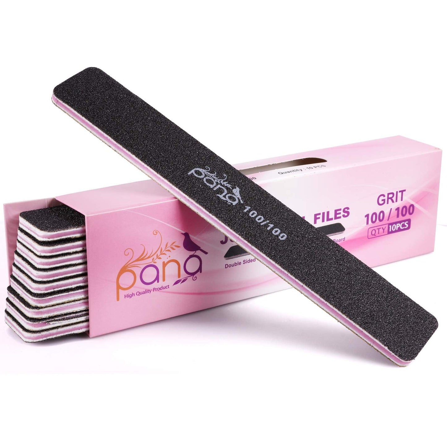 PANA Jumbo Double-Sided Emery Nail File for Manicure, Pedicure, Natural, and Acrylic Nails - Black (Grit 100/100) - 50 Piece Pack