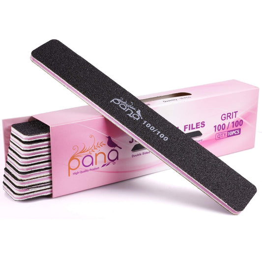 PANA Jumbo Double-Sided Emery Nail File for Manicure, Pedicure, Natural, and Acrylic Nails - Black (Grit 100/100) - 50 Piece Pack