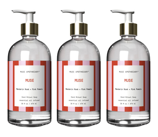 Muse Bath Apothecary Hand Ritual - Aromatic and Nourishing Hand Soap, Infused with Natural Aromatherapy Essential Oils - Great Valentine's Day Gift - 16 oz, Mandarin Rosè + Pink Pomelo, 3 Pack