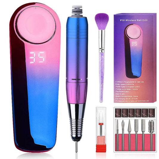 Professional Portable Electric Nail Drill - Yuniooe 35000 RPM Acrylic Nail kit Remove Nail Gel,Portable E File Machine for Salon Use or Home DIY (Purple and Pink)