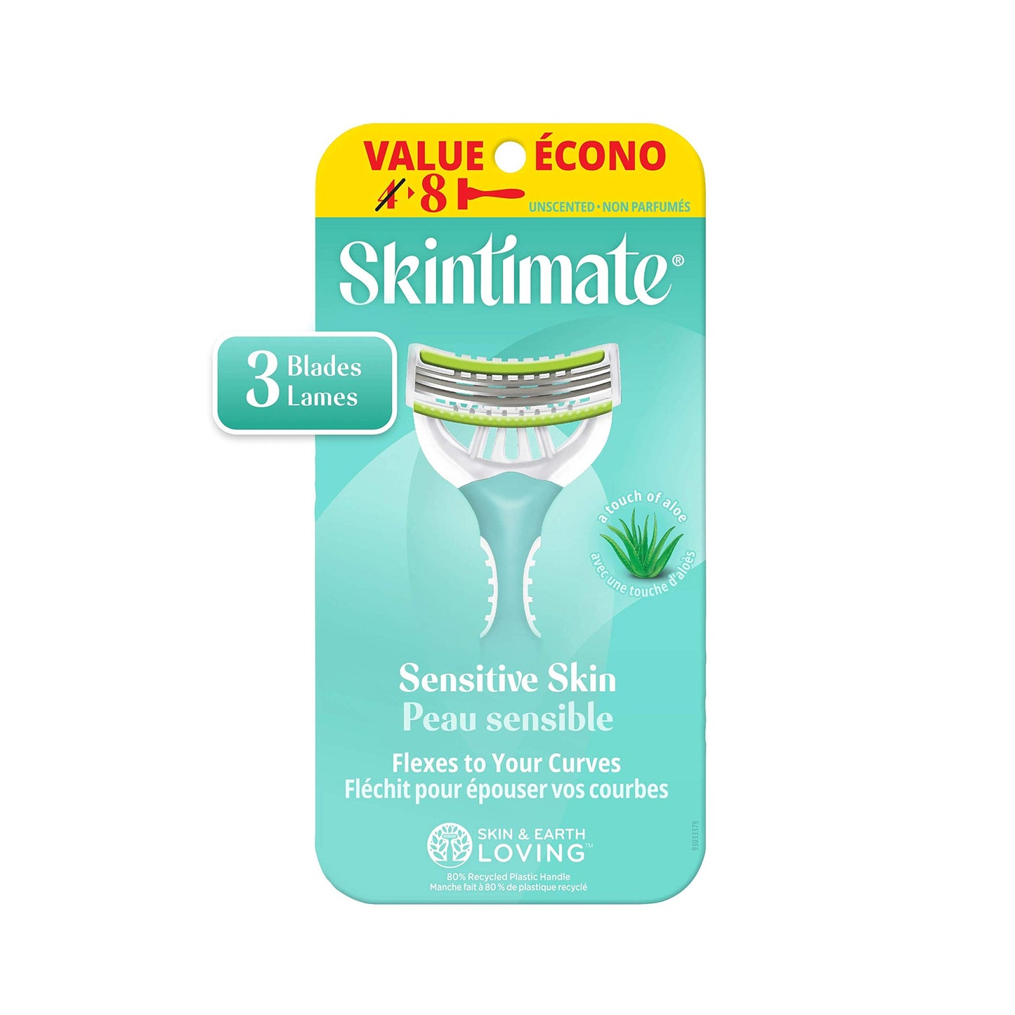 Skintimate Sensitive Skin 3 Blade Disposable Razor For Women, 8 Count