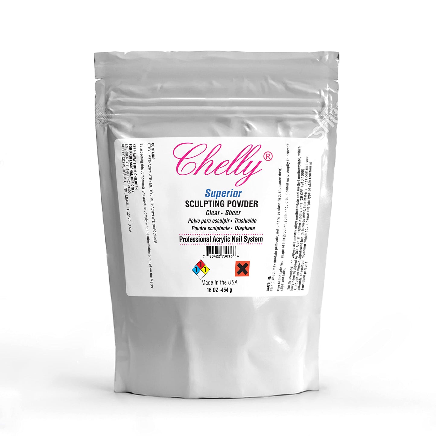 Chelly Superior Sculpting Powder Professional Acrylic Nail System Clear Blush Pink Medium Pink 16 oz 454 g (Clear)