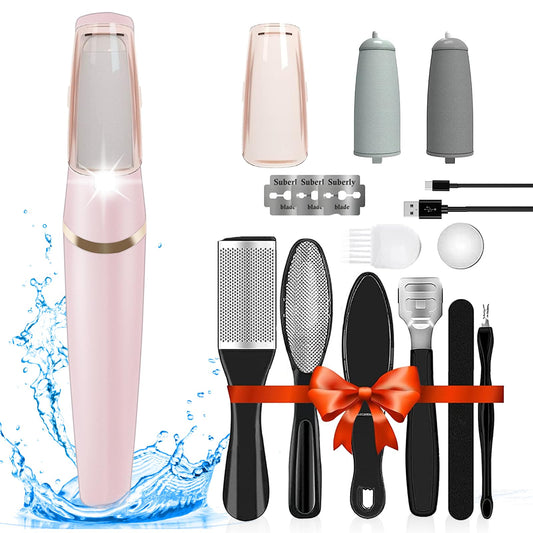 Electric Callus Remover for Feet, 15 in 1 Rechargeable Foot File Pedicure Tools, Portable Foot Callus Remover Water-Resistant Professional Foot Scrubber for Dead Skin Women Men Travel(Pink)