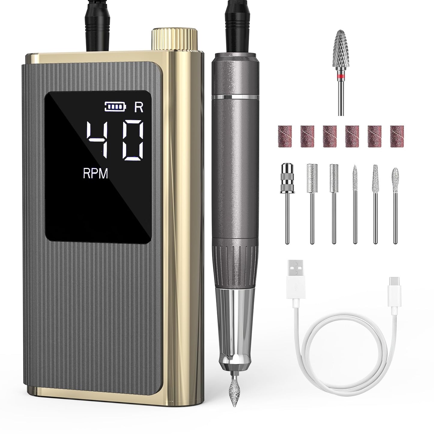 Emisun Nail Drill , 40000RPM Professional Brushless Electrical Nail ,Portable Rechargeable Nail Drill ,7Pcs Nail Drill Bits for Nail Art Manicure Pedicure Acrylic Polishing Tools