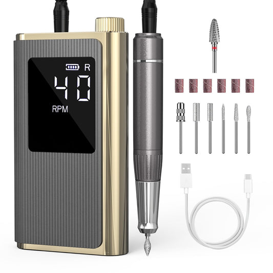 Emisun Nail Drill , 40000RPM Professional Brushless Electrical Nail ,Portable Rechargeable Nail Drill ,7Pcs Nail Drill Bits for Nail Art Manicure Pedicure Acrylic Polishing Tools