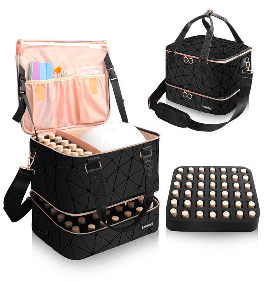 Sambois Nail Polish Organizer Case Holds 54 Bottles Nail Polish (15ml-0.5 Fl.Oz) and Nail Lamp, Nail Organizers and Storage with Shoulder Strap, Carrying Nail Tech Supplies for Women Large Black