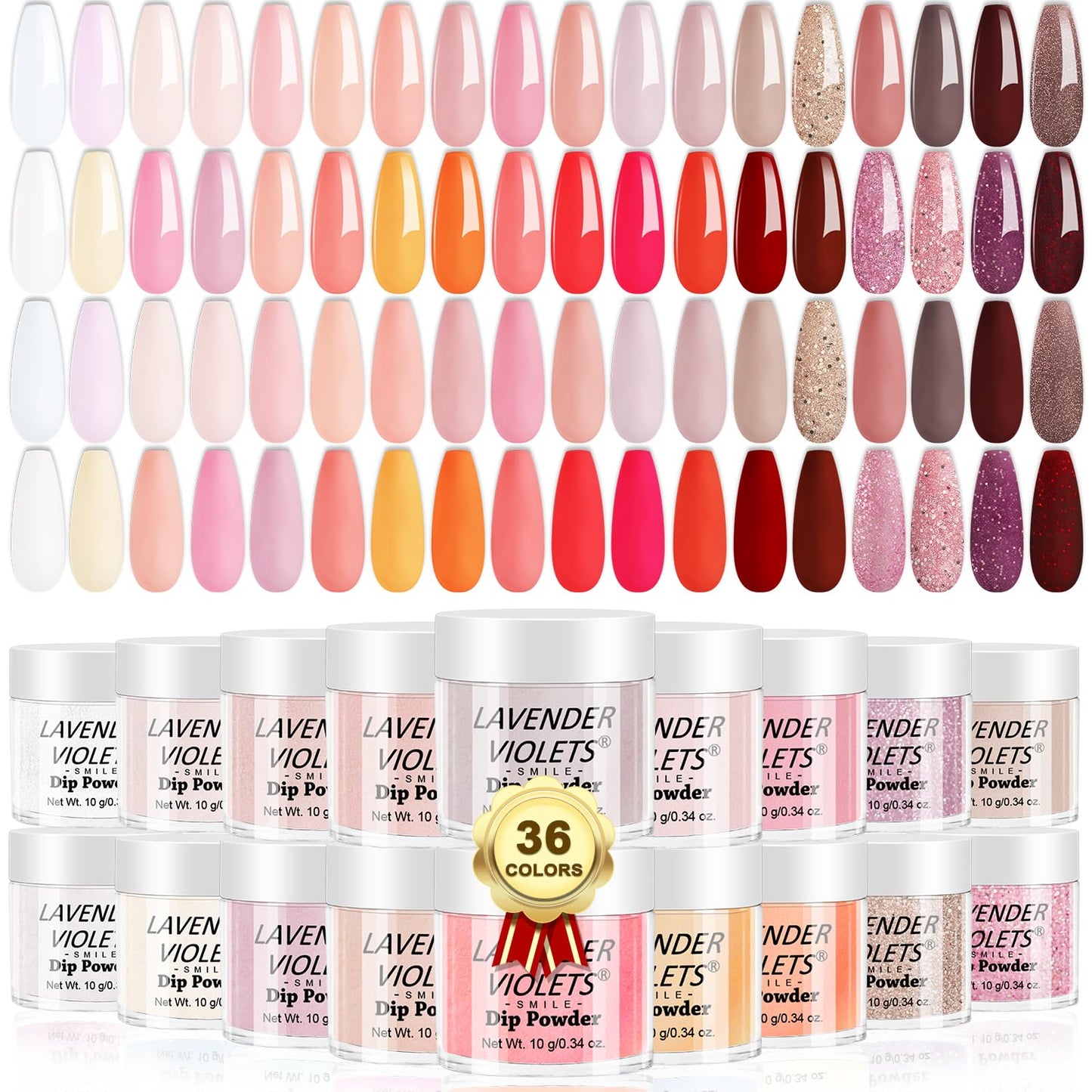 Lavender Violets 36 Colors Dip Nails Powder Starter Kit Nude Pink Skin Tones Red and Yellow Glitter Neutral French Acrylic Dipping Nail Powder Color Set for Home Salon Dip Manicure Designs M953