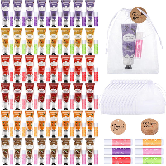 Dansib Thank You Gifts for Employee Lip Balm Hand Cream Mini Hand Lotion with Organza Treat Bags Gift Tags, Thank You Favors for Coworkers Women Men Volunteer Inspirational Appreciation(48 Sets)