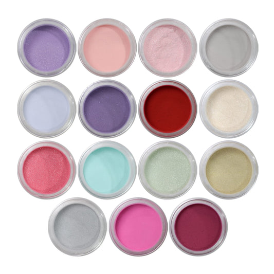 Nail Factory - Acrylic Powder Set Corazón Latino Collection, 15 Colors Mixed Shapes Set Glitter Nail Sequins Powder Holographic, Professional Nail Art Cosmetic, 3.5 Gr. Each One.