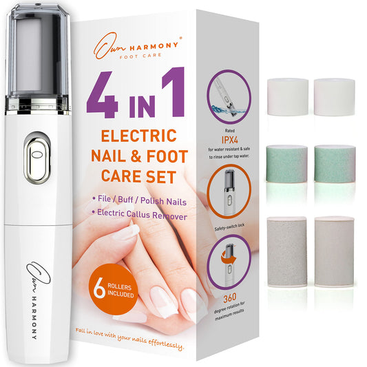 Own Harmony Electric Nail Buffer and Shine Kit for Natural Nails: Manicure Pedicure Tools with Callus Remover Foot Care, Best Electronic Mani Pedi Polisher Set to Buff, Polish, File Thick Toenails