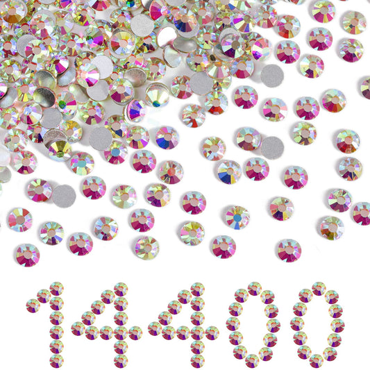 Beadsland Flatback Rhinestones Bulk,14400pcs Crystal AB Rhinestones for Nails Crafts Clothes DIY Decoration, Crystal AB, SS20, 4.6-4.8mm