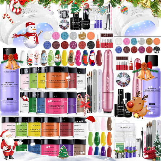 Morovan Acrylic Nail Kit with Drill: 12 Colors Acrylic Nail Powder with UV Light Nail Kit Acrylic Set for Beginners Nail Kit Set Professional Acrylic with Everything DIY at Home