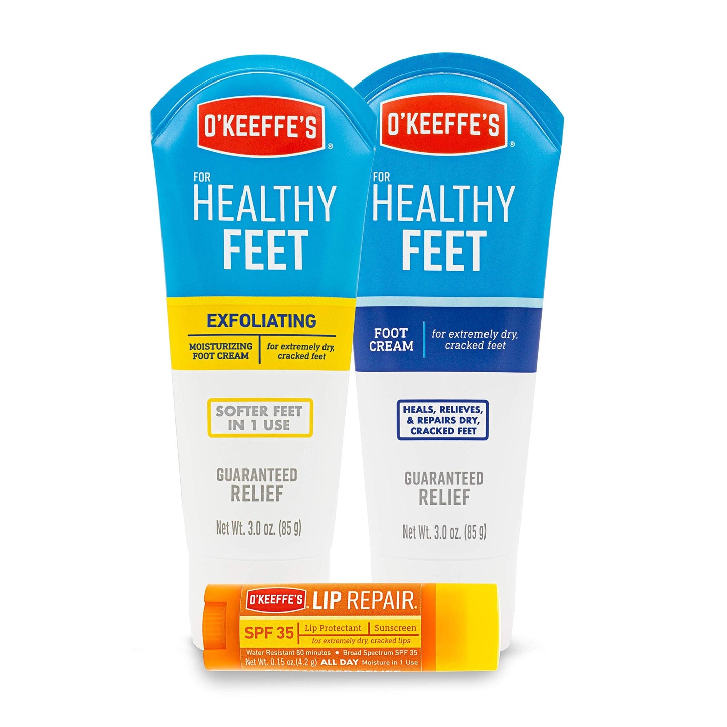 O'Keeffe's Healthy Feet Tube, Healthy Feet Exfoliating, and Lip Repair SPF Variety Pack