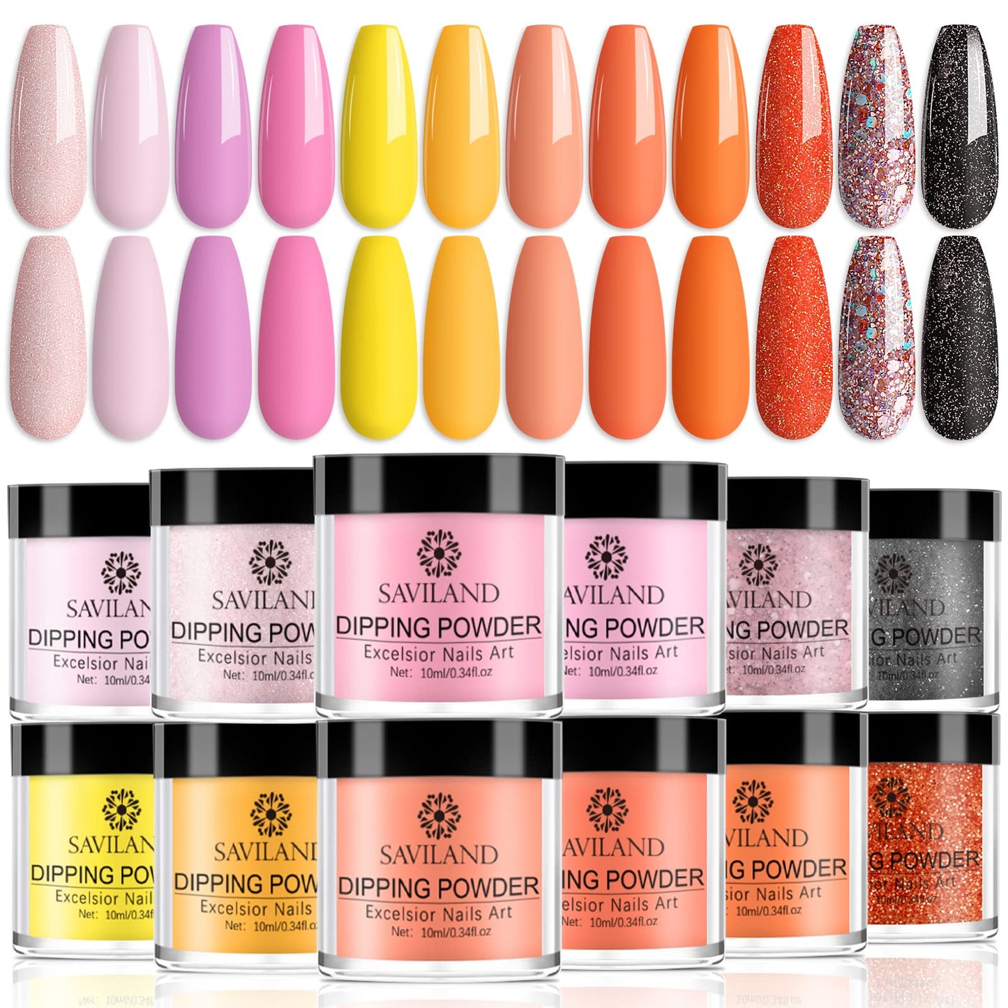 Saviland Fall Dip Powder Set - 12 Colors Nail Dip Powder Pink Red Orange Hot Glitter Dip Nail Powder French Manicure Starter Kit No Need Nail Lamp Halloween Thanksgiving Gifts for Girls